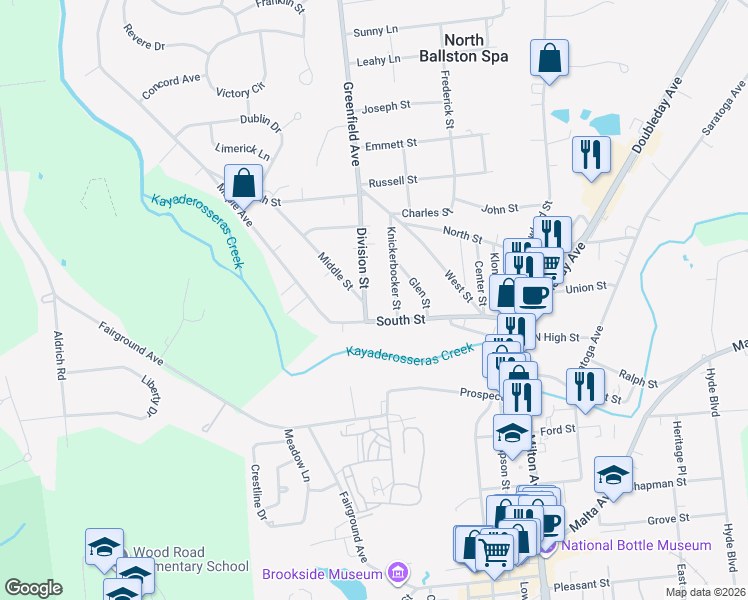 map of restaurants, bars, coffee shops, grocery stores, and more near 15 Knickerbocker Street in Ballston Spa