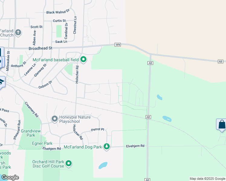 map of restaurants, bars, coffee shops, grocery stores, and more near 5941 Peninsula Way in McFarland