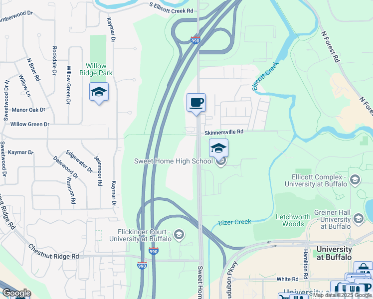 map of restaurants, bars, coffee shops, grocery stores, and more near 1880 Sweet Home Road in Buffalo