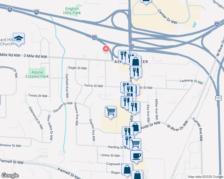 map of restaurants, bars, coffee shops, grocery stores, and more near 861 Barbara Street Northwest in Grand Rapids