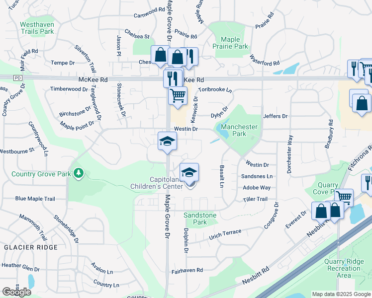 map of restaurants, bars, coffee shops, grocery stores, and more near 3401 Maple Grove Drive in Madison