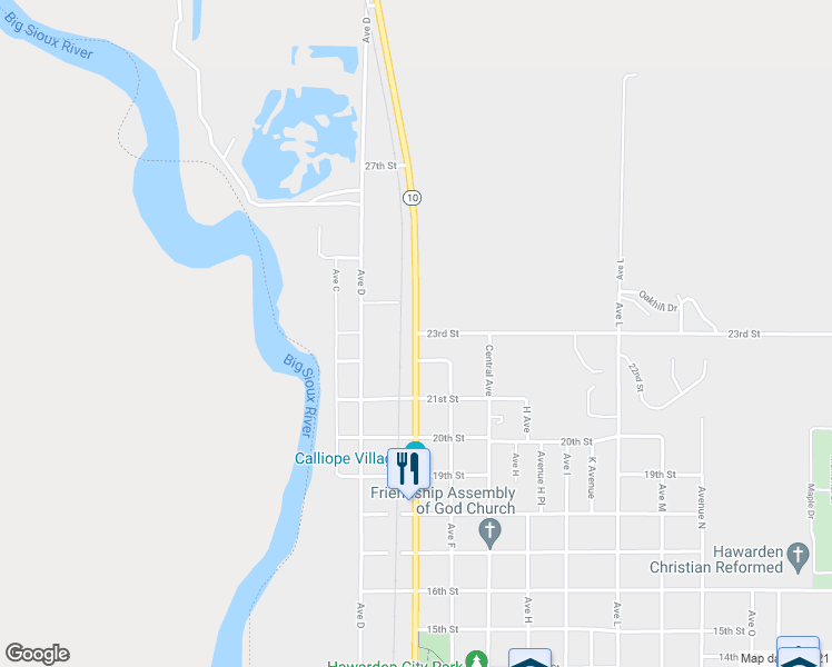 map of restaurants, bars, coffee shops, grocery stores, and more near 500 23rd Street in Hawarden