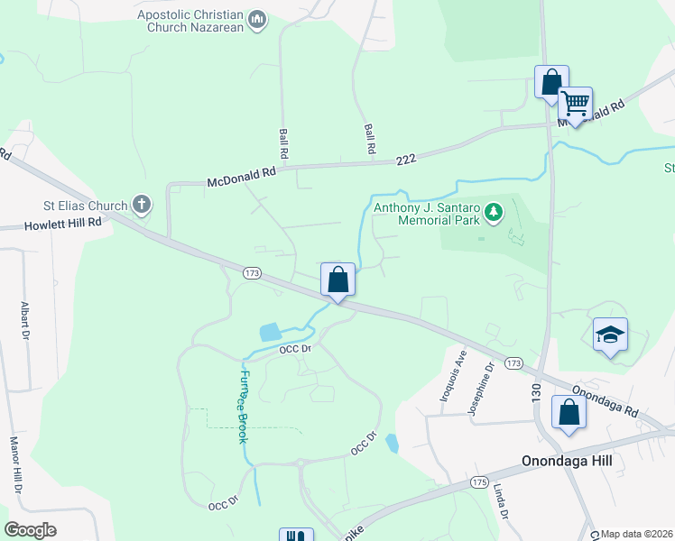 map of restaurants, bars, coffee shops, grocery stores, and more near 141 Westbrook Hills Drive in Syracuse