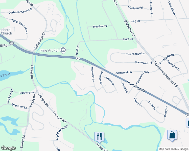 map of restaurants, bars, coffee shops, grocery stores, and more near 4912 Yeaworth Lane in Manlius