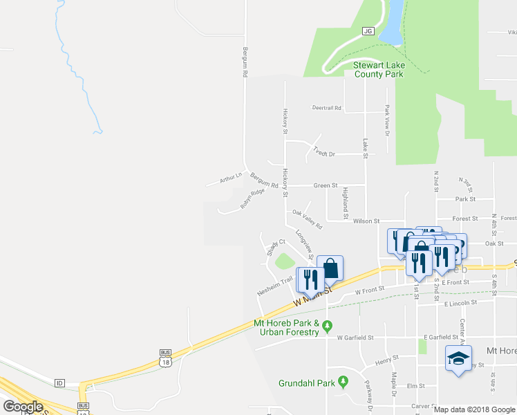 map of restaurants, bars, coffee shops, grocery stores, and more near 110 Hickory Street in Mount Horeb