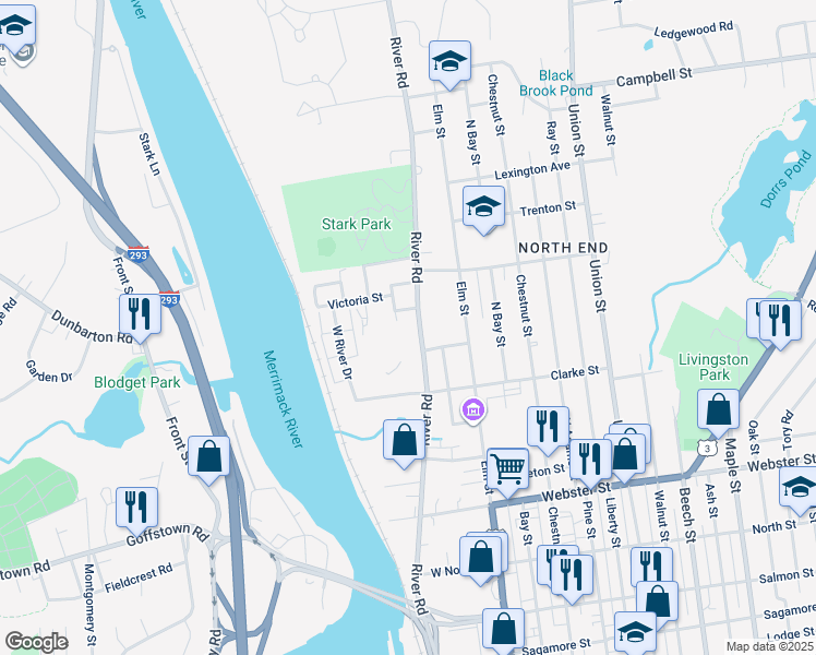 map of restaurants, bars, coffee shops, grocery stores, and more near 20 Davis Street in Manchester