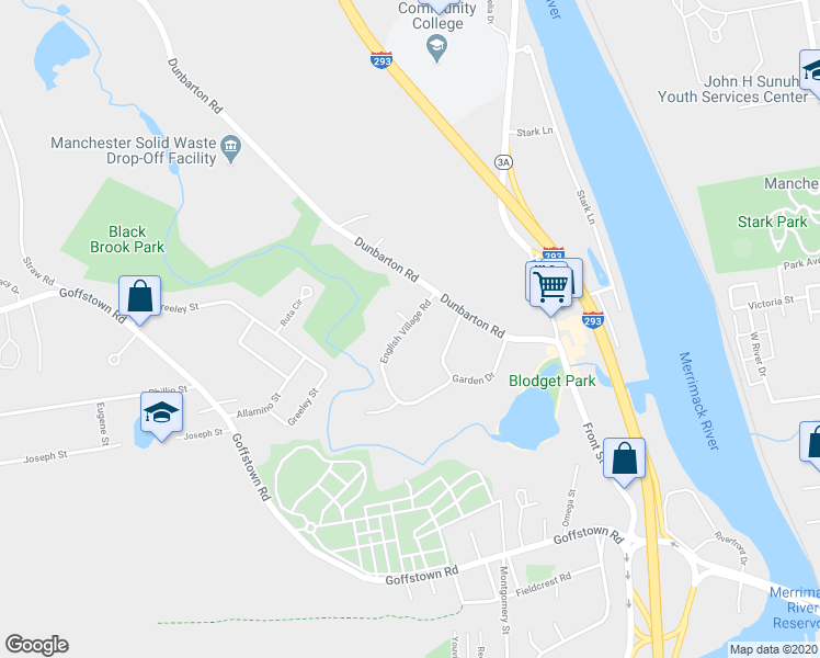 map of restaurants, bars, coffee shops, grocery stores, and more near 50e English Village Road in Manchester