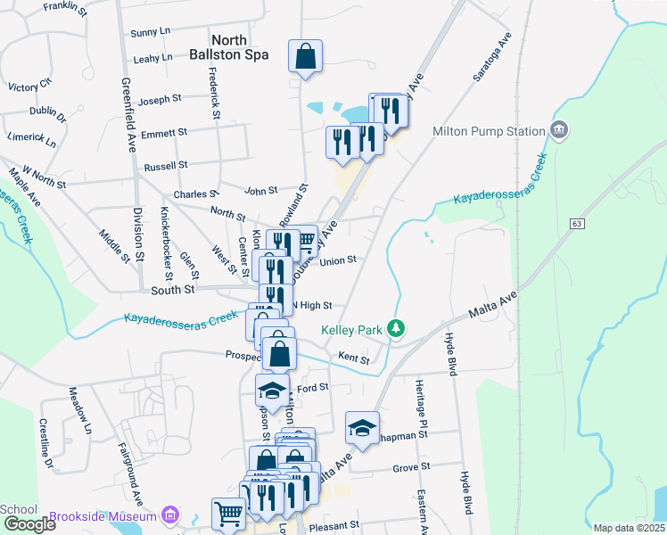 map of restaurants, bars, coffee shops, grocery stores, and more near 48 Union Street in Ballston Spa