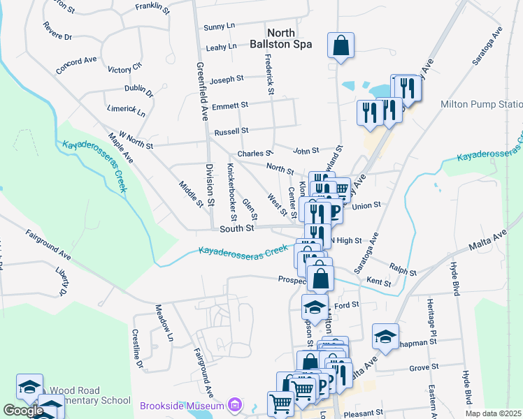 map of restaurants, bars, coffee shops, grocery stores, and more near 9 Glen Street in Ballston Spa
