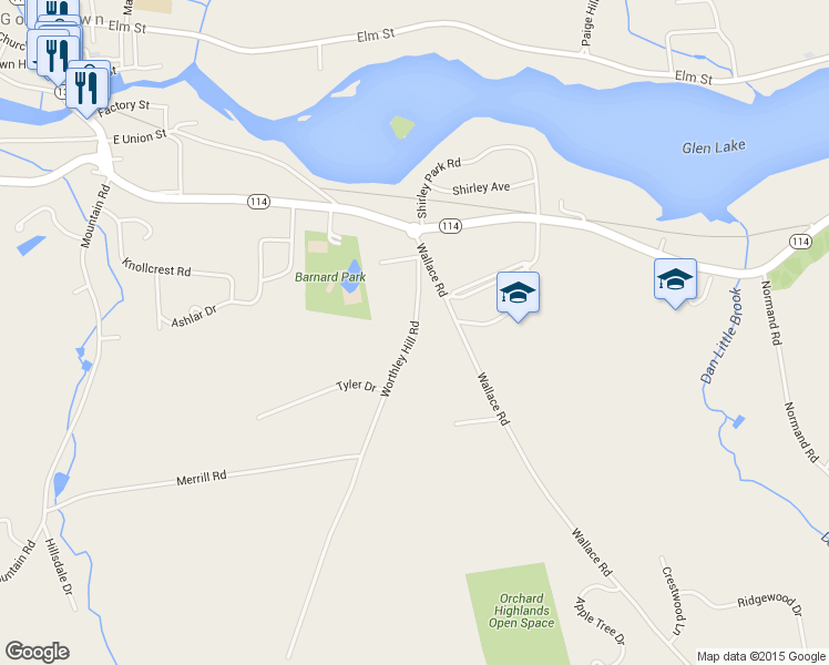 map of restaurants, bars, coffee shops, grocery stores, and more near 35 Worthley Hill Road in Goffstown