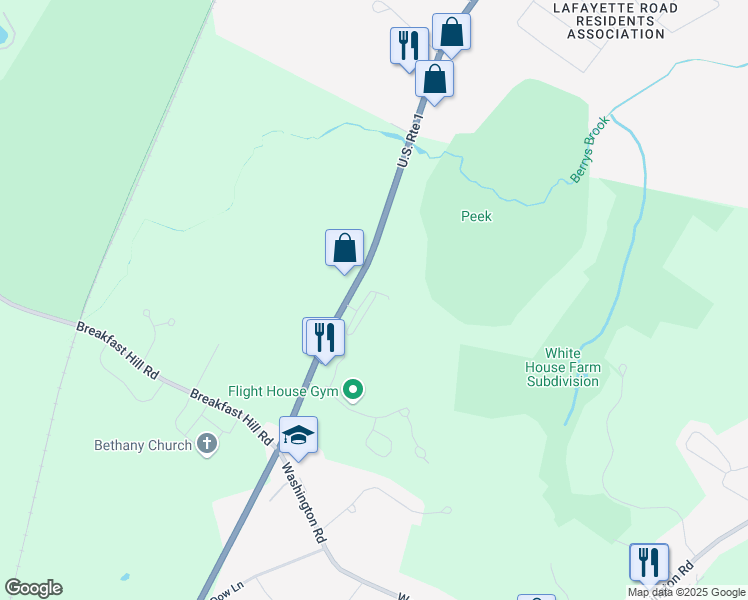map of restaurants, bars, coffee shops, grocery stores, and more near 40 Adams Park in Rye