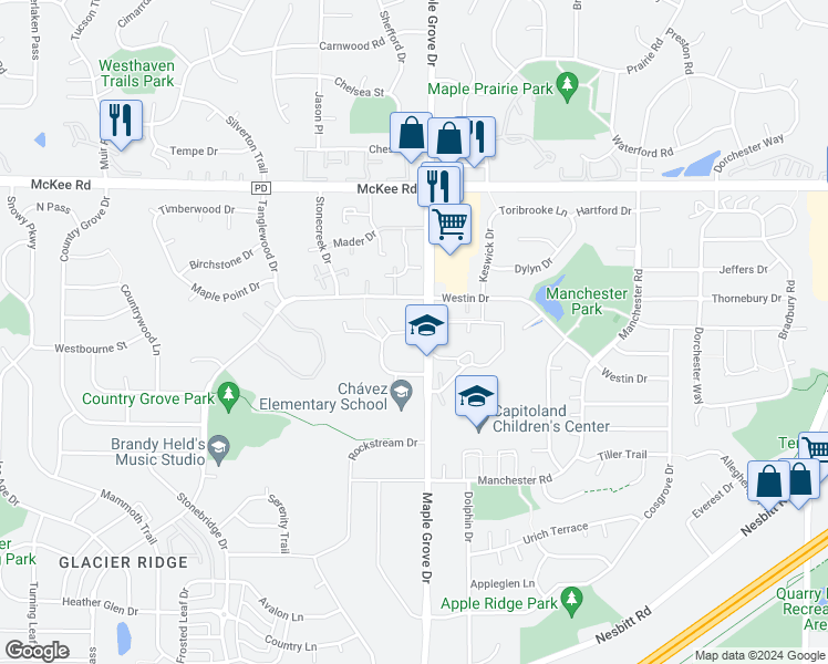 map of restaurants, bars, coffee shops, grocery stores, and more near 3416 Maple Grove Drive in Madison