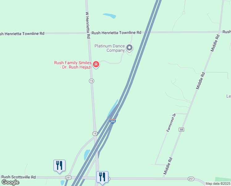 map of restaurants, bars, coffee shops, grocery stores, and more near 7034 West Henrietta Road in Rush