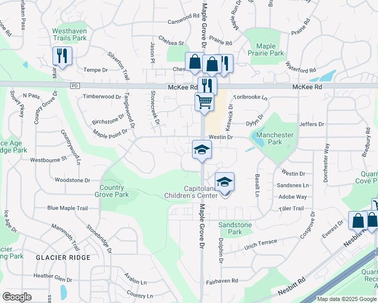 map of restaurants, bars, coffee shops, grocery stores, and more near 6726 Pima Drive in Madison