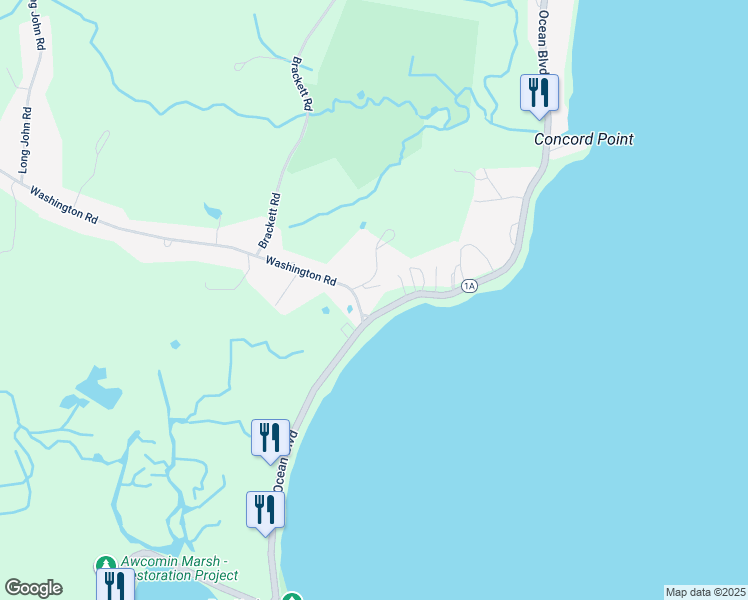 map of restaurants, bars, coffee shops, grocery stores, and more near 1505 Ocean Boulevard in Rye