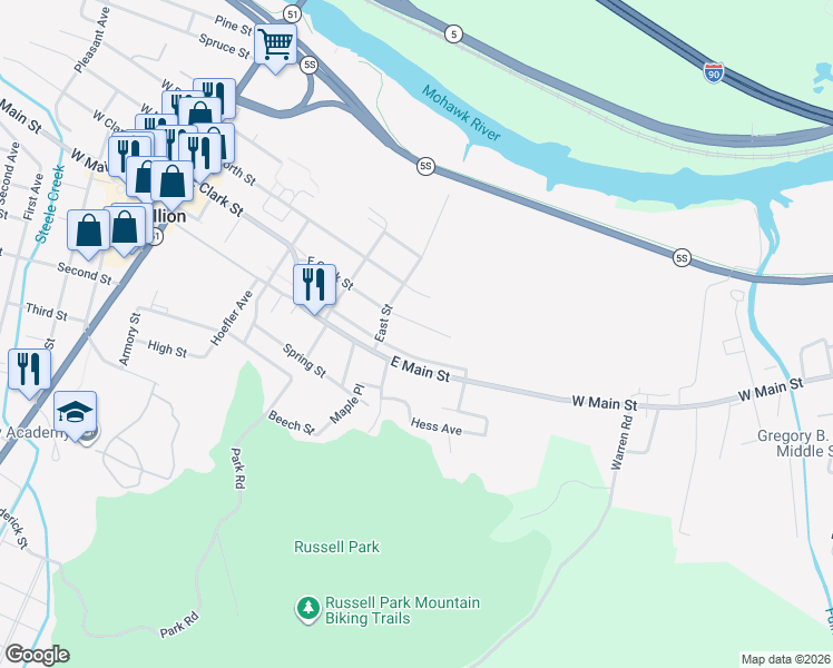 map of restaurants, bars, coffee shops, grocery stores, and more near 287 East State Street in Ilion