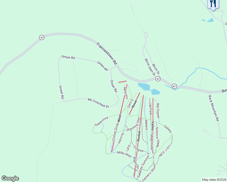 map of restaurants, bars, coffee shops, grocery stores, and more near Onset Road in Bennington