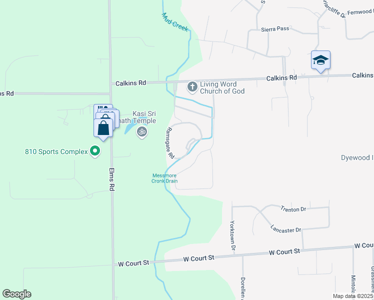map of restaurants, bars, coffee shops, grocery stores, and more near 1171 Ramsgate Road in Flint
