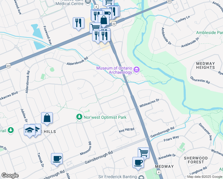 map of restaurants, bars, coffee shops, grocery stores, and more near 79 Edgehill Crescent in London