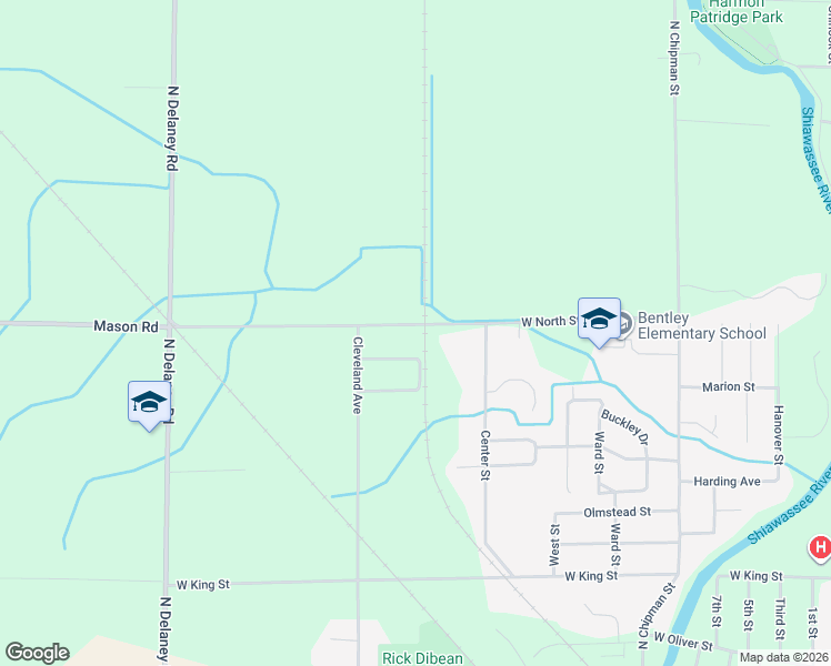 map of restaurants, bars, coffee shops, grocery stores, and more near 1547 Mason Road in Owosso