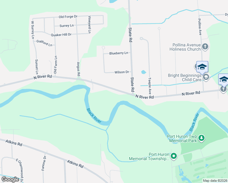map of restaurants, bars, coffee shops, grocery stores, and more near 4060 North River Road in Fort Gratiot Township
