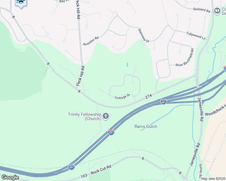 map of restaurants, bars, coffee shops, grocery stores, and more near 1301 Nottingham Road in Jamesville