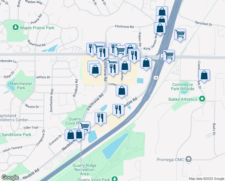 map of restaurants, bars, coffee shops, grocery stores, and more near 2920 Fitchrona Road in Fitchburg