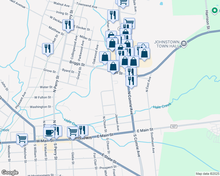 map of restaurants, bars, coffee shops, grocery stores, and more near 305 Jansen Avenue in Johnstown