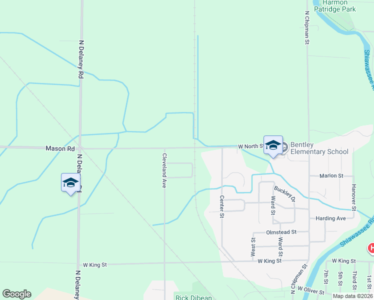 map of restaurants, bars, coffee shops, grocery stores, and more near 1547 Mason Road in Owosso