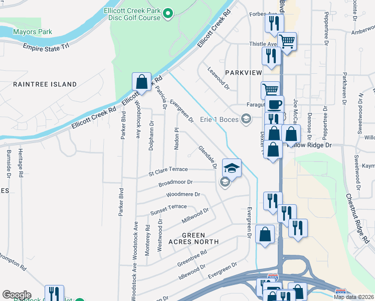 map of restaurants, bars, coffee shops, grocery stores, and more near 57 Nadon Place in Tonawanda