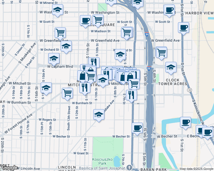 map of restaurants, bars, coffee shops, grocery stores, and more near 1666 South 9th Street in Milwaukee