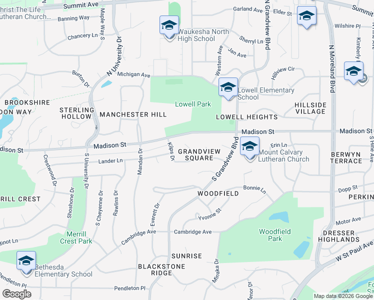 map of restaurants, bars, coffee shops, grocery stores, and more near 107 Kilps Court West in Waukesha