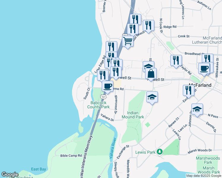 map of restaurants, bars, coffee shops, grocery stores, and more near 4701 Farwell Street in McFarland