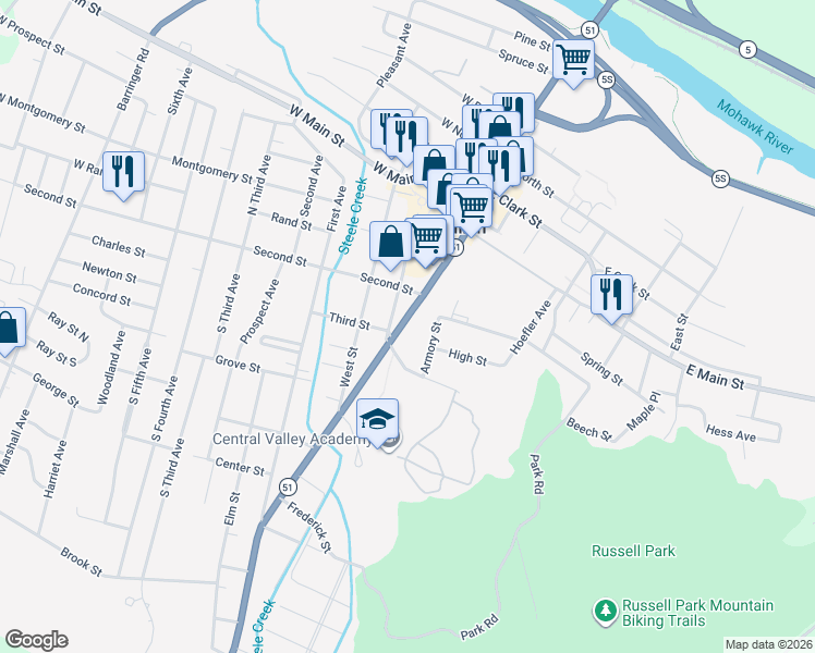 map of restaurants, bars, coffee shops, grocery stores, and more near 101-125 Otsego St in Ilion