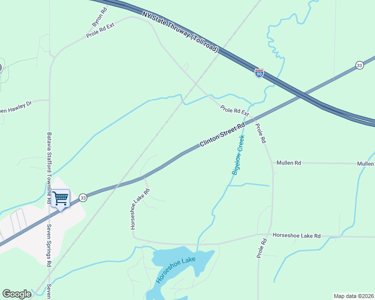 map of restaurants, bars, coffee shops, grocery stores, and more near 5427 New York 33 in Byron