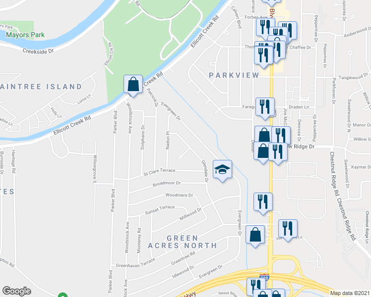 map of restaurants, bars, coffee shops, grocery stores, and more near 5 Marilyn Court in Tonawanda