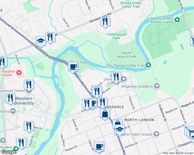 map of restaurants, bars, coffee shops, grocery stores, and more near 235 Bernard Avenue in London