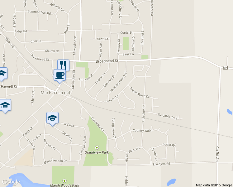 map of restaurants, bars, coffee shops, grocery stores, and more near 5812 Osborn Dr in McFarland