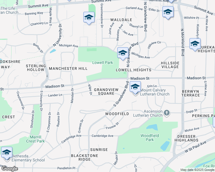 map of restaurants, bars, coffee shops, grocery stores, and more near 102 Kilps Court East in Waukesha