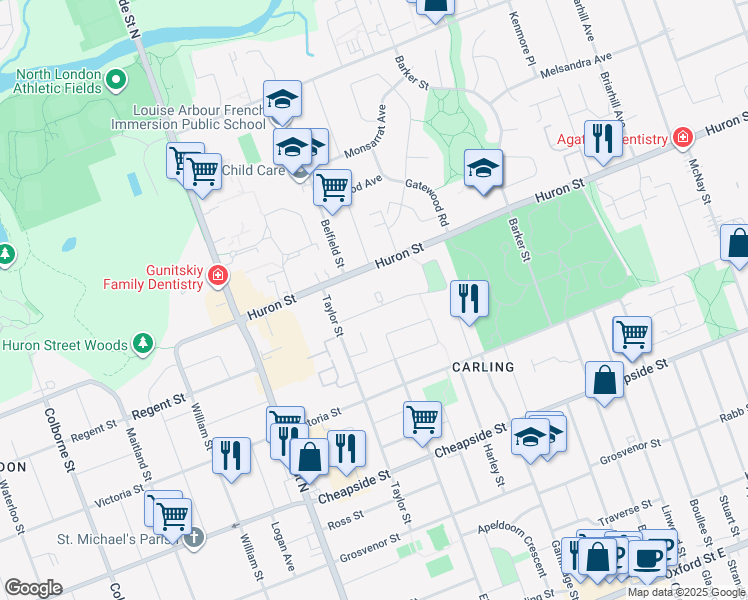 map of restaurants, bars, coffee shops, grocery stores, and more near 780 Sevilla Park Place in London