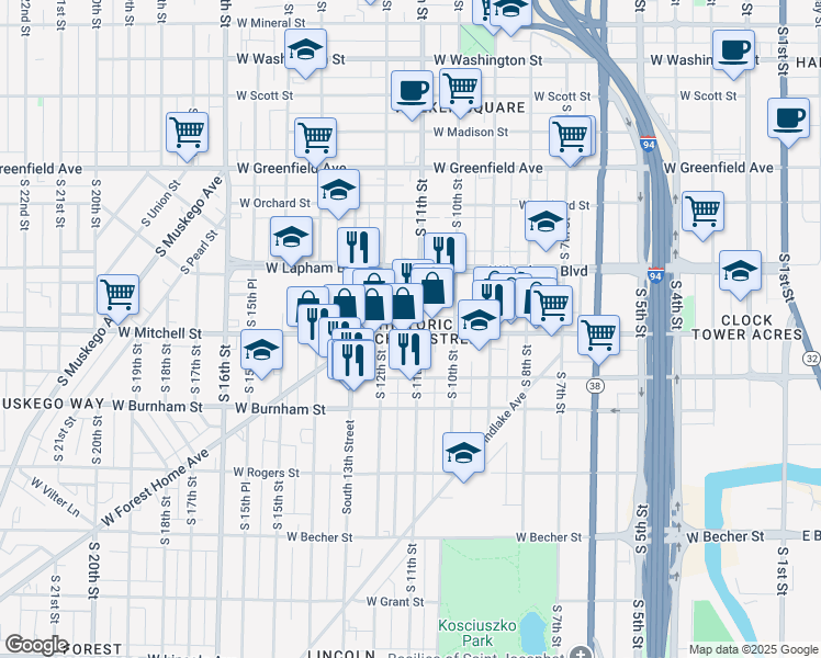 map of restaurants, bars, coffee shops, grocery stores, and more near in Milwaukee