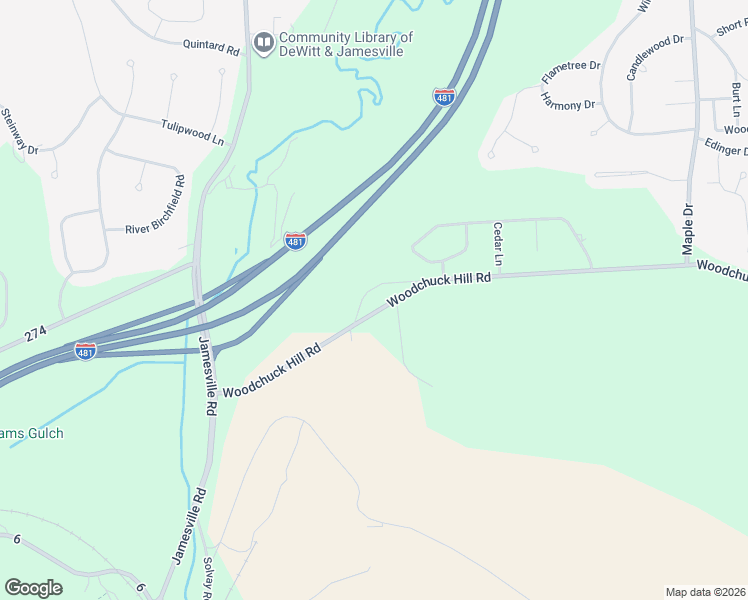 map of restaurants, bars, coffee shops, grocery stores, and more near 6545 Woodchuck Hill Road in Jamesville