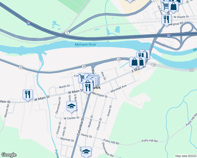 map of restaurants, bars, coffee shops, grocery stores, and more near 8 Elizabeth Street in Mohawk