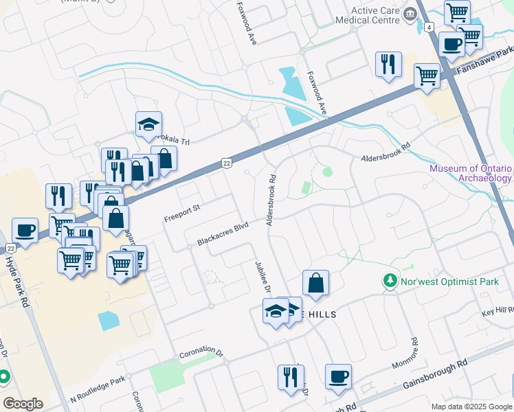 map of restaurants, bars, coffee shops, grocery stores, and more near 6 Thackerey Place in London