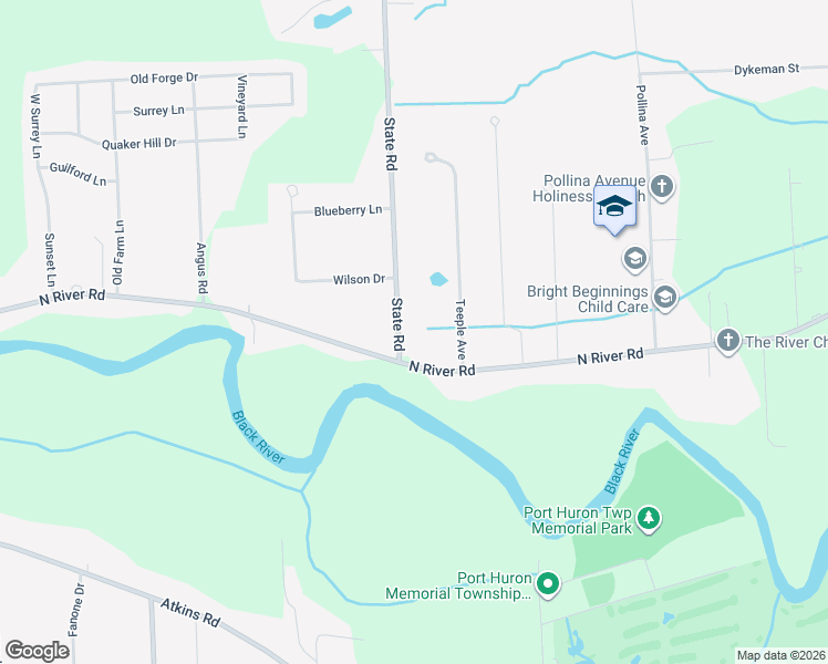 map of restaurants, bars, coffee shops, grocery stores, and more near 3520 State Road in Fort Gratiot Township