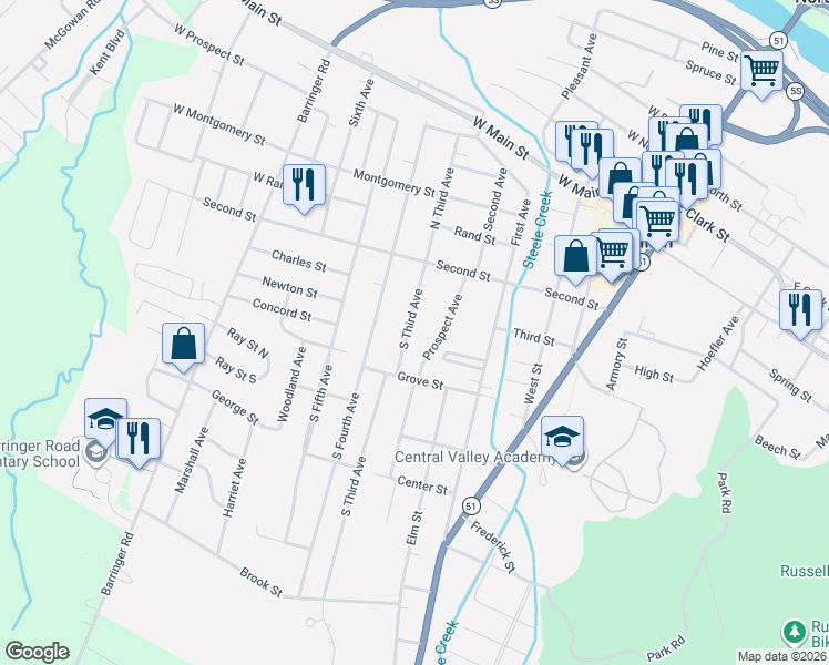 map of restaurants, bars, coffee shops, grocery stores, and more near 55 South Third Avenue in Ilion