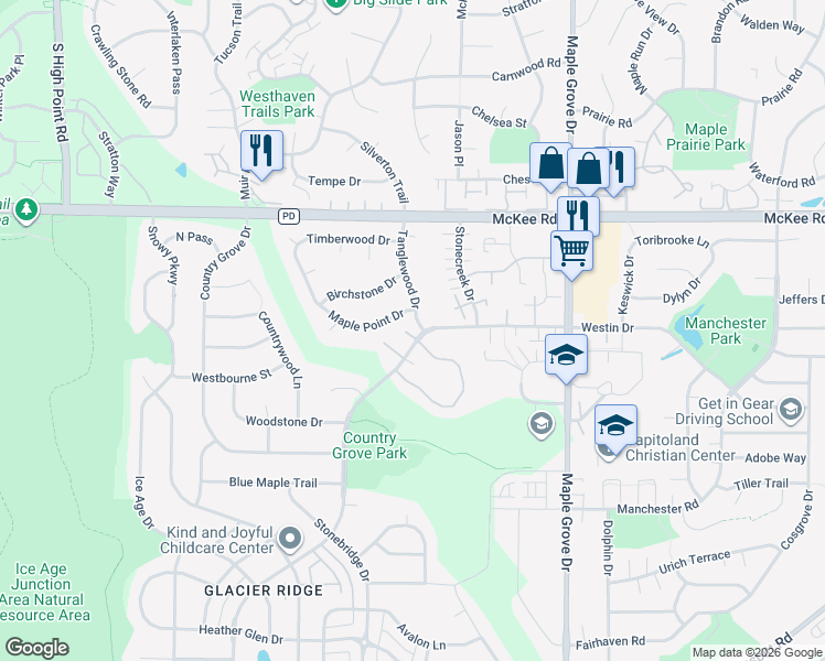 map of restaurants, bars, coffee shops, grocery stores, and more near 7104 East Pass in Madison