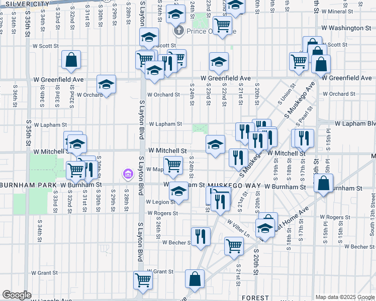 map of restaurants, bars, coffee shops, grocery stores, and more near in Milwaukee