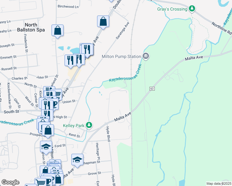map of restaurants, bars, coffee shops, grocery stores, and more near 86 East Grove Street in Ballston Spa