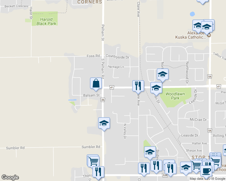 map of restaurants, bars, coffee shops, grocery stores, and more near 547 Woodlawn Road in Welland